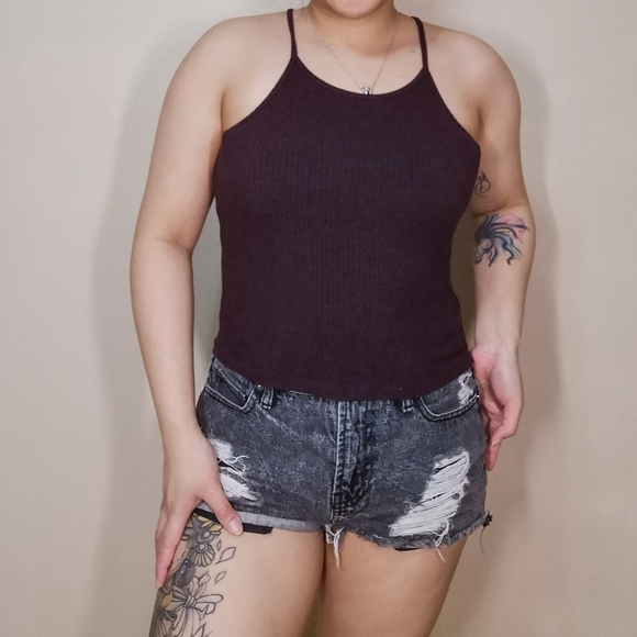 Brandy Melville Maroon Ribbed Halter Top